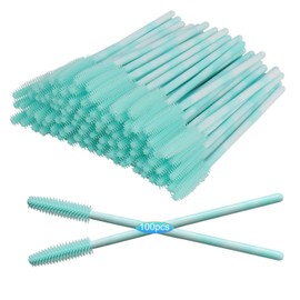 Upgrade 100pcs Silicone Mascara Wands, Disposable Mascara Wand, Silicone Spoolies, Soft Lash Spoolies Brush for Eyelash Extensions, Lift and Brow Two-toned Pole with Containe(Green)