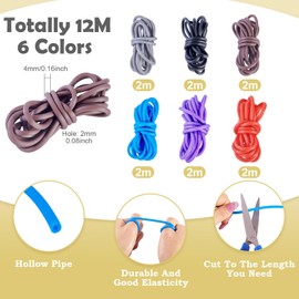 Cordones de peluquero de punto de 13.13 yardas, tubo hueco de goma de 4 mm, cordón de joyería colorido para pulsera de alambre de memoria, fabricación de joyas, manualidades