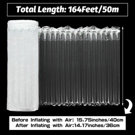 FVIEXE 15.75 Inch x 164 Feet Bubble Cushioning Wrap Roll, Large Bubble Air Bubbles for Packaging Moving Shipping Delivering with Free Pump, Inflatable Air Column Bubble Bag Wine Bottle Protector
