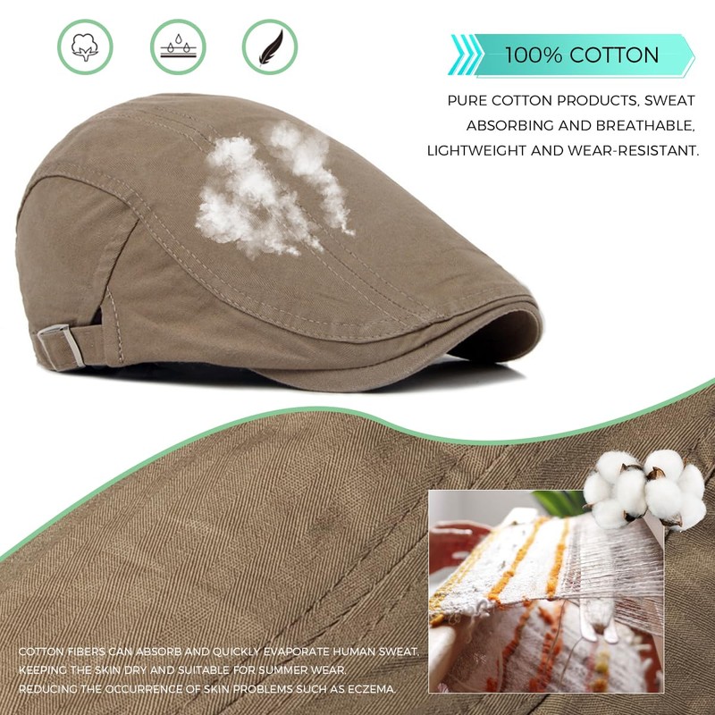 BUDUBIBI Cotton Beret Men's Peaked Cap Summer Newsboy Flat Cap