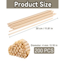 Pack of 200 Cotton Candy Sticks Round 30 cm x 0.4 cm, Cotton Candy Sticks Round, Round Stick for Candy Floss Machine Accessories, Natural Bamboo Wood, Wooden Sticks for Crafts for Woodwork, Art