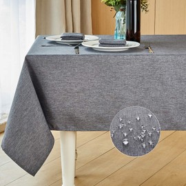 Mebakuk Rectangle Table Cloth Linen Farmhouse Tablecloth Waterproof Anti-Shrink Soft and Wrinkle Resistant Decorative Fabric Table Cover for Kitchen (Dark Grey, 60" x 144" (12-14 Seats))
