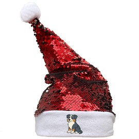 Huuraa Nikolausmütze Australian Shepherd Aussie Comic Geschenk Pailletten Rot/Weiß Filz Australian Shepherd Mitbringsel
