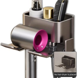 Wall Mounted Hair Dryer Holder – Self-Adhesive Stainless Steel Blow Dryer Rack, Compatible with Most Hair Tools for Bathroom Organization - Color: grey