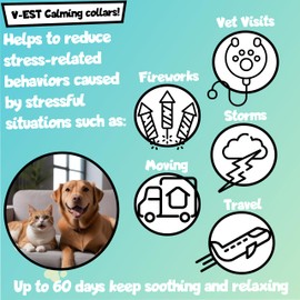 V-EST Calming Collar for Big Dogs with Pheromones, Reduce Separation Anxiety, 60-Day, Adjustable Size 25in, Luminous Light Blue