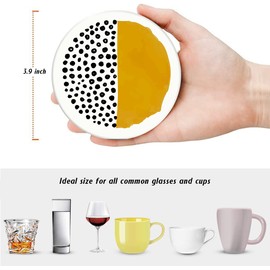 Britimes Coaster for Drinks Set of 6, Simple Retro Round Doodle Circle Absorbent Round Ceramic Stone Mat, with Cork Base and Metal Holder, Gift for Housewarming Room Bar Decor