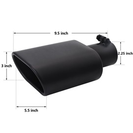 A-KARCK Square Exhaust Tip 2.25" Inlet, Black Coating Rectangle Exhaust Tailpipe Tip 3" x 5.5" Outlet 9.5" Long Bolt on Design