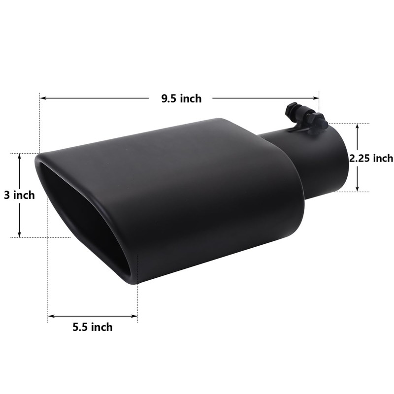 A-KARCK Square Exhaust Tip 2.25" Inlet, Black Coating Rectangle Exhaust
