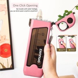 ANMEISH Sports Water Bottle 350ML,Leakproof Square Water Bottle with Straw, BPA Free Plastic Portable Drinks Bottle, Sturdy and Durable Flat Water Bottle for Sports, Fitness, Gym, Cycling (Pink)