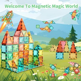 【Upgraded & Jumbo Set】100PCS,YRZtiles Magnetic Tiles,Magnet Building Blocks Cubes Construction Stacking Educational Assembly Toy Preschool STEM Play Creative Playboard for Toddler Kids Ages 3+,Kids Toys Birthday gift for 3 4 5 6 Year Old,