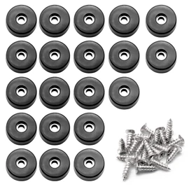 Rubber Cutting Board Feet with Stainless Washer and Screws, 1 inch Black Round Rubber Feet, Non Slip Bumper Pads for Furniture, Electronics & Application,20 Pack