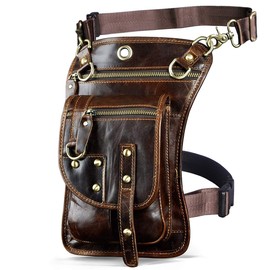 Le'aokuu Mens Genuine Leather Messenger Travel Outdoor Hip Bum Fanny Belt Waist Pack Drop Leg Thigh Bag 2141（2141 Coffee）