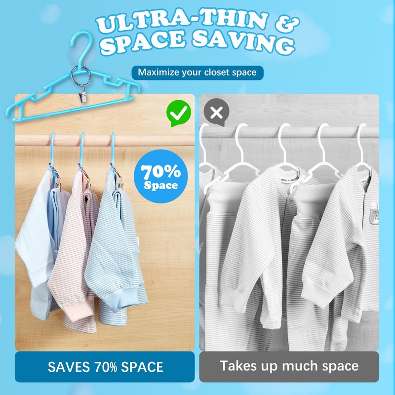 AMZXHCQ Baby Hangers with Metal Ring Clips, Children Plastic Hanger