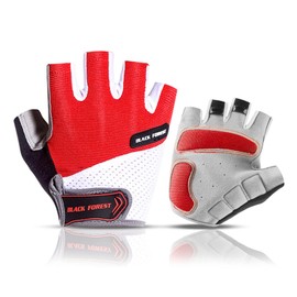 Guantes Gym, Guantes de Fitness y Ciclismo Antiderrapantes por Hombres Mujeres, Relleno Grueso Muñequera Deportivos para Entrenamiento de Levantamiento de Pesas, Crossfit, Bicicleta, Powerlifting, Rojo, M