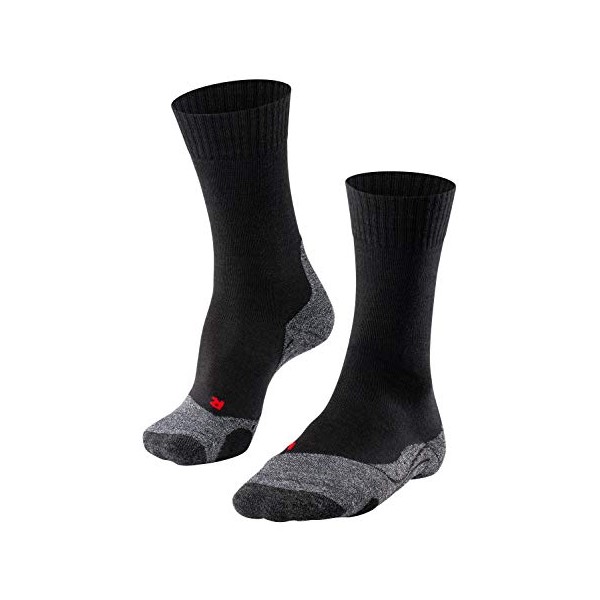 FALKE Womens TK2 Hiking Socks, Merino Wool, Black (Black-Mix 3010), US 6.5-7.5 (EU 37-38 Ι UK 4-5), 1 Pair