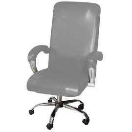 Shukii Waterproof Office Chair Cover+Arm Cover PU Leather Computer Seat Covers Stretch Rotating Chair Slipcover with Elastic Bottom Universal Chair Protectors for Rotating Boss Chair (Grey, Large)