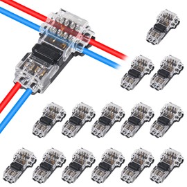 15Pcs T Type Wire Connector 2 Pin Automotive Wire Splice Connector T Tap Wiring Connector 3 Way Terminals Universal Electrical Wire Splicing Connection for Car,LED Lighting, Vehicle Audio Video