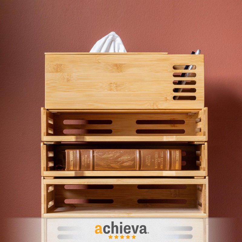 Achieva Bamboo Stackable Side Load Letter Tray, 2pk (71004)