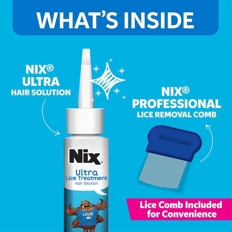 Nix Ultra Lice Treatment Hair Solution & Lice Comb, Kills