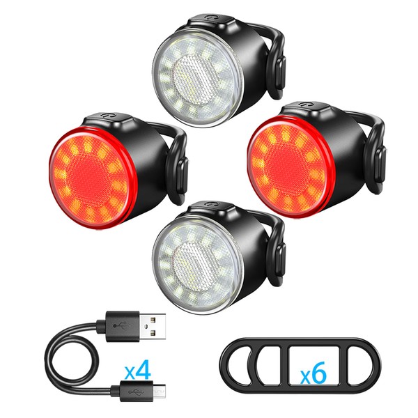 Bike Light 2Sets, USB Rechargeable Bike Front Light and Tail