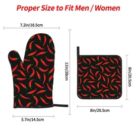 Red Hot Chilli Peppers Oven Mitts Pot Holders Set of 4, Kitchen Gloves Potholders Heat Resistant for Chef Baking Cooking Grilling BBQ