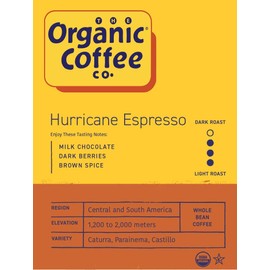 The Organic Coffee Co. Whole Bean Coffee - Hurricane Espresso Roast (2lb Bag), Medium Dark Roast, USDA Organic