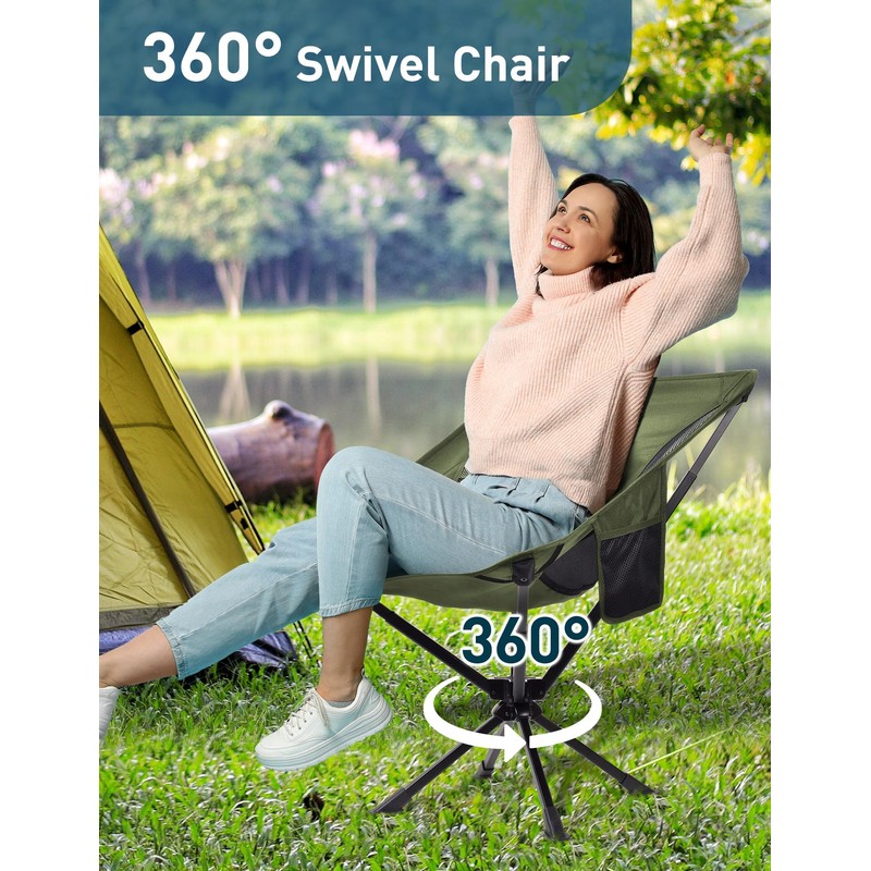 Docusvect Swivel Portable Camping Chair for Adults, Fast Setup, Lightweight