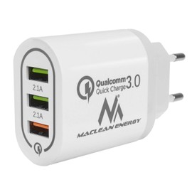 Maclean MCE479 QC 3.0 Universal USB-Ladegerät 3xUSB Ladeadapter Netzteil mit Schnellladefunktion Adapter 1x Quick Charge 3.6-6V/3A 6-9V/2A 9-12V/1.5 2X 5V/2.1A (Weiß)