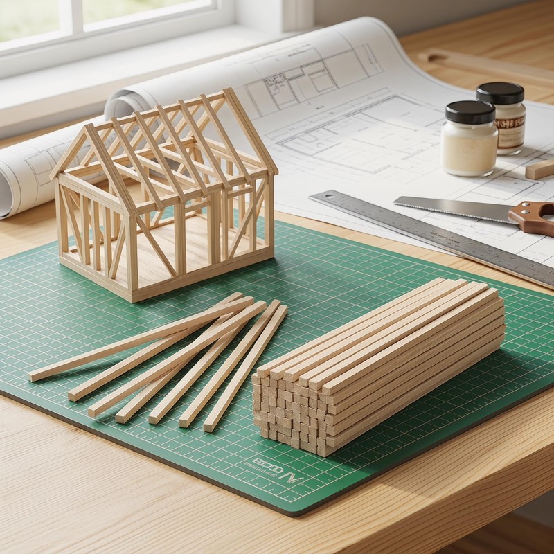 Barsha Space Balsa Wood Strips 80 Pcs, 1/4 x 1/4