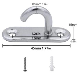 JINXIAN 8Pcs Pad Eye Plate Staple Ring Hook Stainless Steel Heavy Duty Oval Open Hooks Pad Eye Plate Anchor Screw Wall Mount Hook for Swings Hammocks Boat Rigging Marine Deck