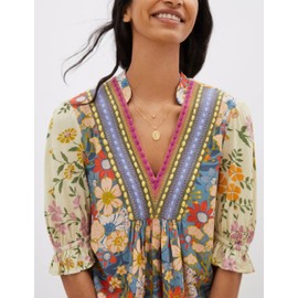 Sujama Women’s Summer Causal Boho Blouse Floral V Neck Ruffle Half Puff Sleeve Shirts 2025 Loose Fit Vacation Beach Tops Apricot