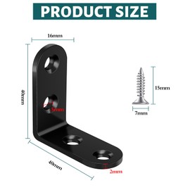 Yeepeo 12 Pcs Corner Brackets 40 × 40mm, Black Right Angle Carbon Steel L Bracket Corner Brace with 48 Screws for Wood Furniture Fixation