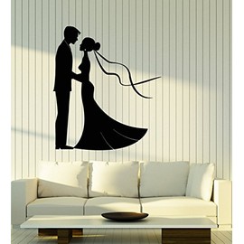 Vinyl Wall Decal Wedding Dress Salon Boutique Bride Groom Stickers Large Decor (2766ig) Black
