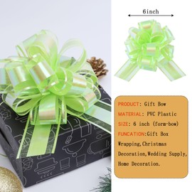 FORBINBO 6 Pieces Laser Pull Bows 6 Inch Gift Wrapping Pull Bows with Ribbon for Christmas Presents Wedding Gift Wrapping Baskets (Apple Green)