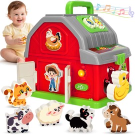 Ellinjan Montessori Learning Toys for 1 2 3 Year Old Boys Girls, Musical Farm Animals for Toddlers 1-3, Interactive Barn Toy with Light & Sound, Birthday Gifts for Baby Kid Toddler Age 12-18 Months
