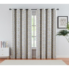 Foil Gold Blackout Window Curtains for Bedroom Living Room 108inch Long Modern Metallic Print Thermal Insulated Drapes Privacy Protection Window Treatment Sets Grommet Top, 2 Panels, Grey