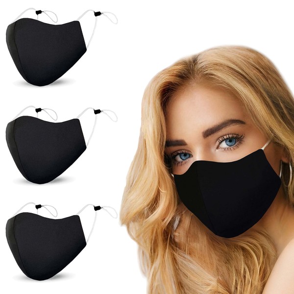 Arcarius Breathable Black Cool Moisture Wicking Face Masks, Washable, Lightweight, Reusable Comfort Fashion Sport for Women Men Teens 3 pack