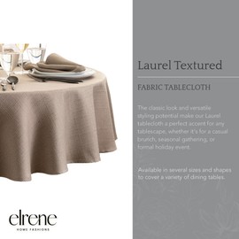 Elrene Home Fashions Laurel Solid Texture Water and Stain Resistant Tablecloth, 90" Round, Taupe