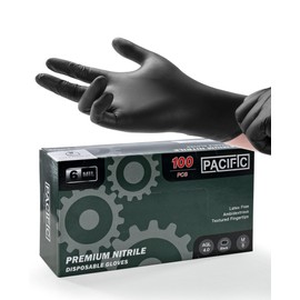 PACIFIC PPE 6-mil Black Nitrile Disposable Gloves, Food-Safe, Powder-Free, Cleaning, Textured Fingertips, Latex-Free, Medium