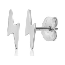 Solid 14K Gold Lightning Bolt Studs Dainty Small Earrings, Polished Finish, 8mm (White Gold)