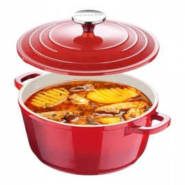 OVENTE Dutch Oven Pot with Lid, 4.6 Quart Aluminum Non-Stick Coated Cookware for Sourdough Bread Baking, Braising, Cooking Soups and More, Oven and Dishwasher Safe, Works on All Stovetops, Red DOA546R