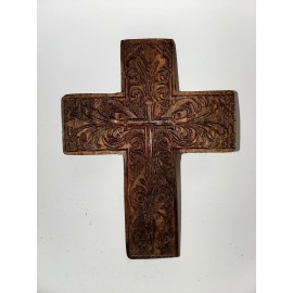 Skeeter's Row Handcrafted Wooden Cross with Intricate Carvings – Rustic Wall Decor