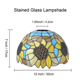 Errzom Tiffany Lamp Shade Replacement, 12" Stained Glass Sunflower Lampshades, Vintage Orange Yellow Blue Flower Light Cover Only 1-5/8-Inch Fitter Opening for Arched Floor Lamp Torchiere Lamp,Blue