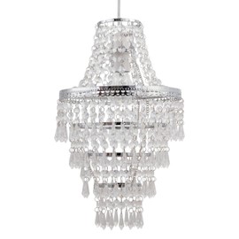 firstchoicelighting Chandelier Style Ceiling Light Shade Modern Chrome with Clear Acrylic Crystal Tiered Design Easy Fit Pendant Shade - No Wiring Required Height 36cm Diameter 23cm