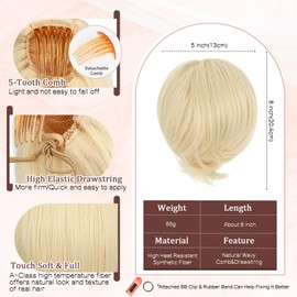 Wodelanle Hair Bun Hair Piece Short Ponytail Extension Drawstring Straight Hair Buns with Comb Bun Updo Fake Hair Piece for Women Fake Pony（Bleach Blonde）