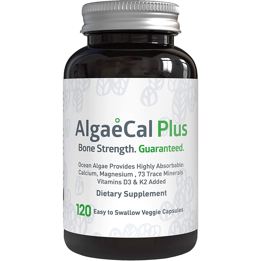 AlgaeCal Plus – Plant-Based Calcium Supplement with Magnesium, Boron, Vitamin K2 + D3 | Increase Bone Strength | All Natural Ingredients | Highly Absorbable | 120 Veggie Capsules per Bottle (1 Pack)