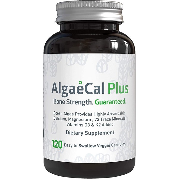 AlgaeCal Plus – Plant-Based Calcium Supplement with Magnesium, Boron, Vitamin K2 + D3 | Increase Bone Strength | All Natural Ingredients | Highly Absorbable | 120 Veggie Capsules per Bottle (1 Pack)
