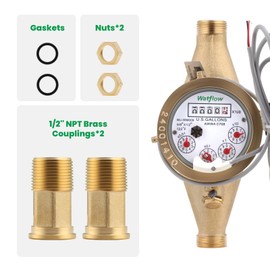 Watflow DN15 Water Meter 1/2" NPT,AWWA 708 Certification Gallon Water Flow Meter with Pulse Output, Cold Water Meter for Garden/Home/Apartment, Horizontal Install.