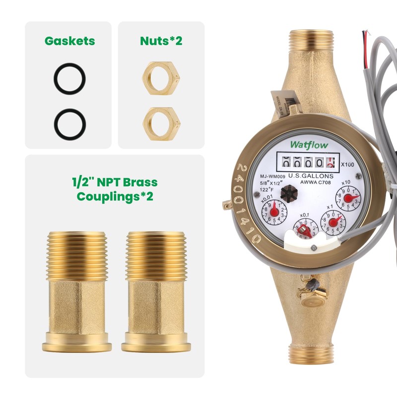 Watflow DN15 Water Meter 1/2" NPT,AWWA 708 Certification Gallon Water