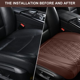 TIEHESYT Brown Car Seat Covers, 1PCS Seat Covers Bottom Protector, Breathable Nappa Leather Car Seat Covers Anti-Slip, Full Wrapping Edge Compatible with Most of Vehicles - SUVs/Sedans/Pickup Trucks